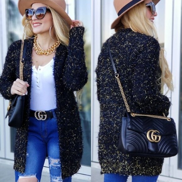 PARIS Gold Sparkly Black Cardigan with Poc… - Picture 3 of 4